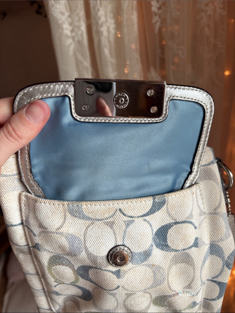 Coach Chalk Signature Canvas Crossbody with Metallic Silver Trim - Picture 3 of 5